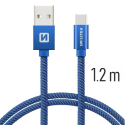SWISSTEN kabel USB USB-C textilní 1,2m 3A modrá 