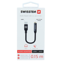 SWISSTEN redukce USB-C JACK 3,5mm textilní 0,15m černá 