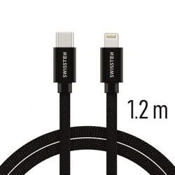 SWISSTEN kabel USB-C Lightning textilní 1,2m 3A černá (vhodné do aut) 