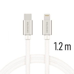 SWISSTEN kabel USB-C Lightning textilní 1,2m 3A stříbrná (vhodné do aut) 