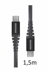 SWISSTEN kabel USB-C USB-C kevlarový 1,5m 3A 60W antracitová 