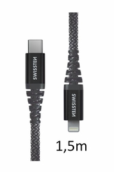 SWISSTEN kabel USB-C Lightning kevlarový 1,5m 3A 60W antracitová