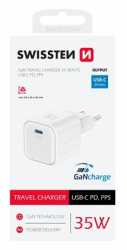 SWISSTEN mini adaptér GaN 230V 35W POWER DELIVERY 1xUSB-C BÍLÁ 
