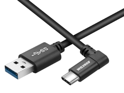 AVACOM datový a nabíjecí kabel USB - USB Type-C, 100cm, konektor v úhlu 90°, černý