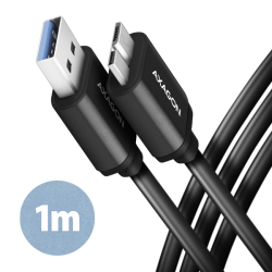 AXAGON BUMM3-AM10AB, SPEED kabel Micro-B USB <-> USB-A, 1m, USB 3.2 GEN 1, 3A, ALU, tpe, č