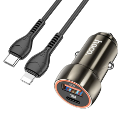 CL adaptér HOCO Z46A, 1x USB A 1x USB C, QC 3.0 PD 20W, barva metal grey