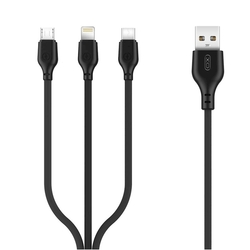 Datový kabel 3v1 XO-NB103, USB na Micro USB, Lightning, USB Typ C, 2,1A, délka 1M, barva č