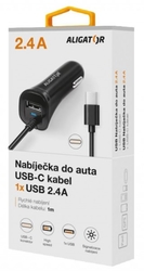 Aligator nab. do auta USB-C s USB 2,4A černá