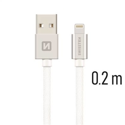 SWISSTEN kabel USB Lightning textilní 0,2m 3A stříbrná 