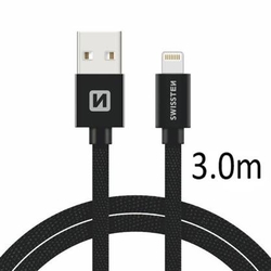 SWISSTEN kabel USB Lightning textilní 3m 3A černá 