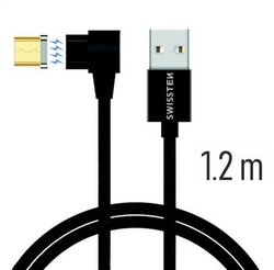 SWISSTEN kabel USB microUSB magnetický textilní úhlový 1,2m 3A
