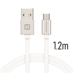 SWISSTEN kabel USB microUSB textilní 1,2m 3A stříbrná