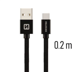 SWISSTEN kabel USB USB-C textilní 0,2m 3A černá 