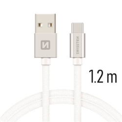 SWISSTEN kabel USB USB-C textilní 1,2m 3A stříbrná