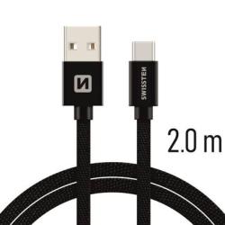 SWISSTEN kabel USB USB-C textilní 2m 3A černá