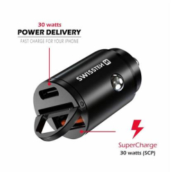 SWISSTEN nabíječ USB-C POWER DELIVERY a USB SUPER CHARGE 3.0 NANO 12V/30W černá 