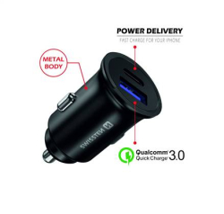 SWISSTEN nabíječ USB QUICK CHARGE3.0 a USB-C POWER DELIVERY 12V/36W 3A černá