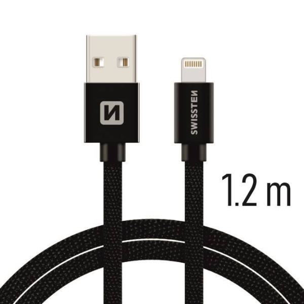 SWISSTEN kabel USB Lightning textilní 1,0m 3A černá 