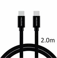 SWISSTEN kabel USB-C USB-C textilní 2m 3A černá (vhodné do aut)