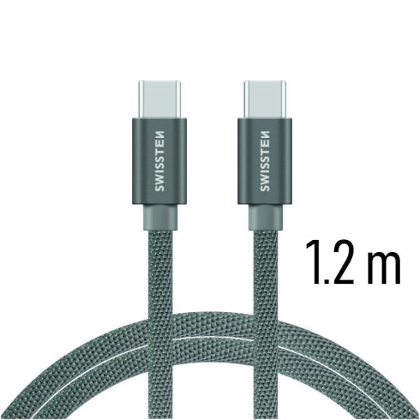 SWISSTEN kabel USB-C USB-C textilní 2,0 m stříbrný