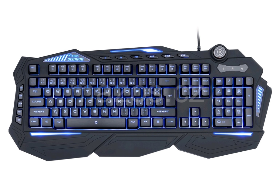 Herní klávesnice C-TECH Scorpia V2 (GKB-119), pro gaming, CZ/SK, 7 barev podsvícení, progr