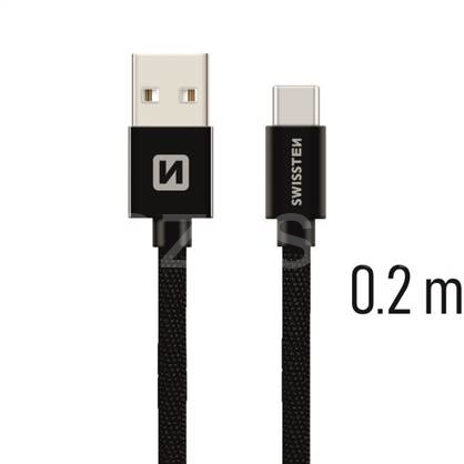 SWISSTEN kabel USB USB-C textilní 0,2m 3A černá 
