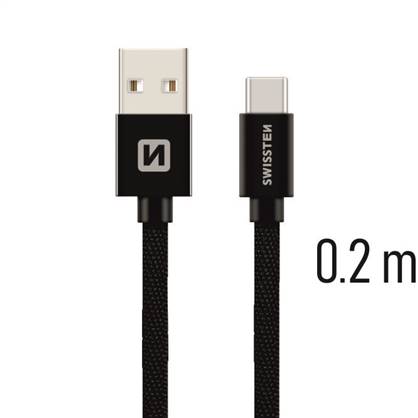 SWISSTEN kabel USB USB-C textilní 0,2m 3A černá 